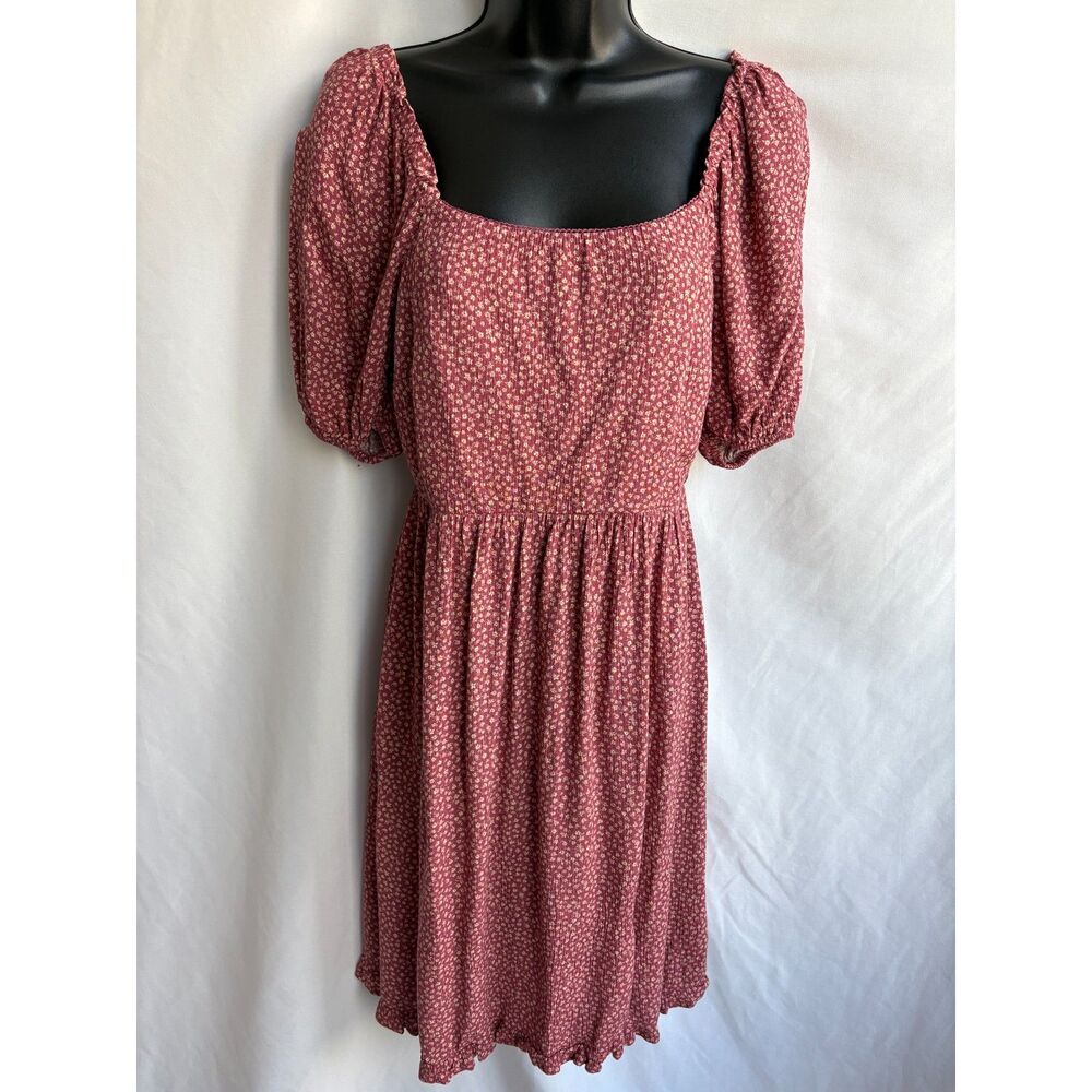 Live to be Spoiled Midi Cottage Prairie Dress Size M Red Floral Puff Sleeve